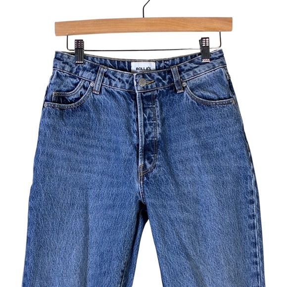 Rollas Classic Straight High Rise Distressed Jeans Organic Cotton Size 8 - Picture 3 of 7